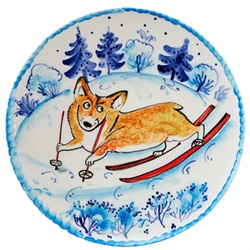Тарелка роспись 11 см "Корги на лыжах"