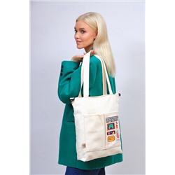 Женская сумка шоппер из текстиля, цвет молочный