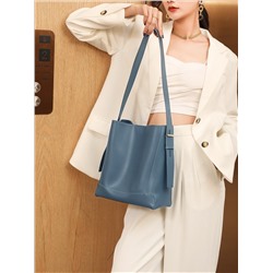Женская сумка-трапеция из натуральной кожи, цвет синий