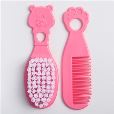 Набор для ухода за волосами: расческа и щетка, «Мишка», цвет розовый