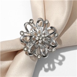 Кольцо для платка "Цветок" объемный со стразами, цвет белый в серебре