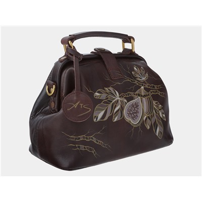Коричневая кожаная сумка с росписью из натуральной кожи «W0013 Brown Инжир»