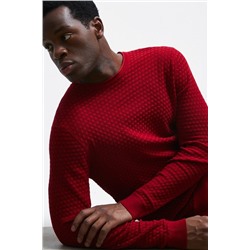 Sweter męski z fakturą kolor bordowy
