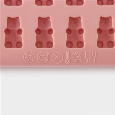 Форма для мармелада Доляна «Сладкие мишки», силикон, 18,8×13,8 см, 50 ячеек (1,8×1,1 см), цвет МИКС