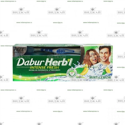 Зубная паста (гель) Dabur Herb'l MINT&LEMON (освеж. с мятой и лимоном) + зубная щетка
