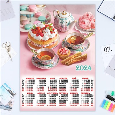 Календарь листовой "Натюрморт - 3" 2024 год, еда, 42х60 см, А2