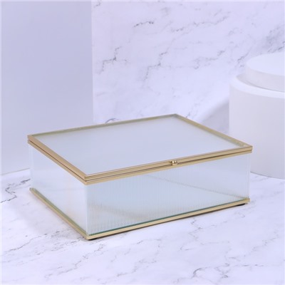 Органайзер для хранения «RIPPLES», с крышкой, стеклянный, с зеркальным дном, 1 секция, 20 × 16 × 6,5 см, цвет прозрачный/медный