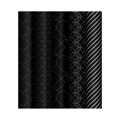 Упаковочная бумага глянц. 70*100см, MESHU "Pattern on black", 80г/м2, ассорти 5 дизайнов