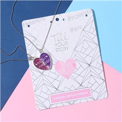 Кулоны "Неразлучники" яркие сердечки, цвет розово-фиолетовый в серебре, 45 см