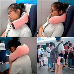 Подушка туристическая с эффектом памяти для шеи розовый