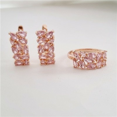 Комплект серьги и кольцо позолота, розовые камни, р-р 20, 542809 арт.847.709