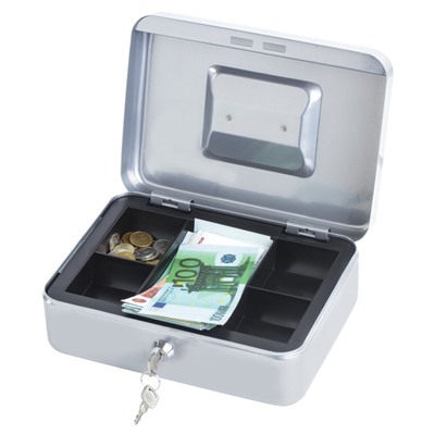 Ящик для денег, ценностей, документов, печатей, 90х180х250 мм, ключевой замок, серебристый, BRAUBERG (291059)
