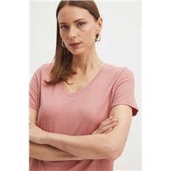 T-shirt bawełniany damski gładki kolor różowy
