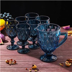 Набор питьевой «Круиз», 7 предметов: кувшин 1,1 л, бокалы 300 мл, 6 шт, цвет синий