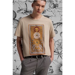 T-shirt bawełniany męski z kolekcji Zodiak - Bliźnięta kolor beżowy