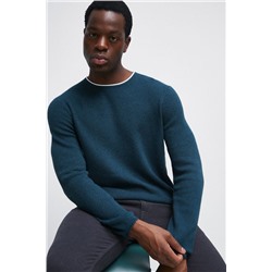 Sweter bawełniany męski z fakturą kolor turkusowy