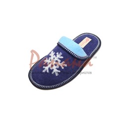 Домашняя обувь женская махра синяя, вышивка "Снежинка" тамбур 501061