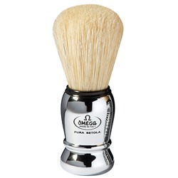 Помазок для бритья Omega 10029 Pure bristle shaving brush. Натуральная щетина, кабан. (ручка Серебро) (Италия)