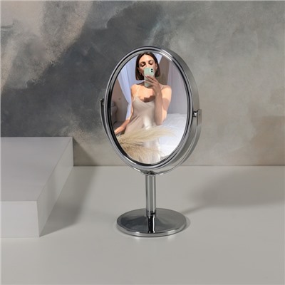 УЦЕНКА Зеркало на ножке «Овал», двустороннее, с увеличением, зеркальная поверхность 9,4 × 11,5 см, цвет серебристый
