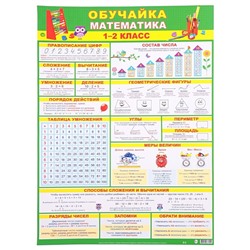 Плакат "Обучайка. Математика 1-2 класс!" 44х60 см