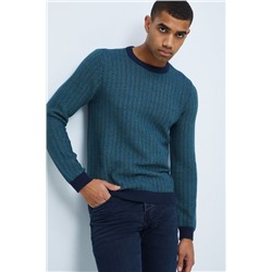 Sweter bawełniany męski wzorzysty turkusowy