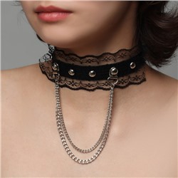 Чокер «Искушение» кружево с цепями, цвет чёрный в серебре, 40 см