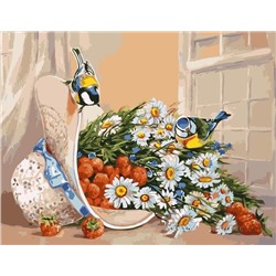 Картина по номерам 40х50 - Цветы, ягоды и птицы (худ. Самарская Е.)