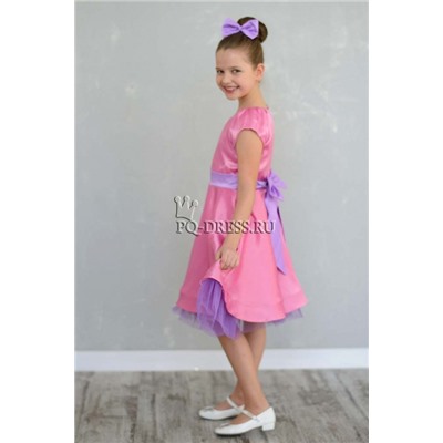 Платье нарядное для девочки арт. ИР-1803, цвет розовый в горошек/сирень