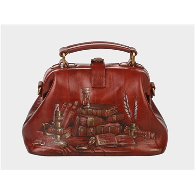 Коньячная кожаная сумка с росписью из натуральной кожи «W0013 Cognac Вдохновение»