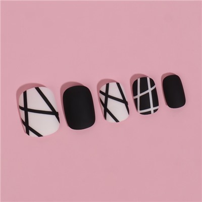Накладные ногти «Black», 12 шт, с клеевыми пластинами, форма мягкий квадрат, цвет чёрный/белый