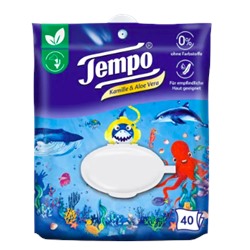 Tempo Feuchtes Toilettenpapier Sanft & Sensitiv Komfortbeutel, 40 St, Темпо Влажная туалетная бумага для нежной и чувствительной кожи, 40 шт.