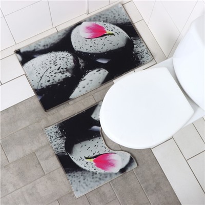 Набор ковриков для ванной и туалета Доляна «Камни», 2 шт: 40×45, 45×75 см