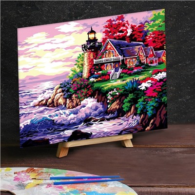 Картина по номерам на холсте с подрамником «Домик с маяком у моря», 40 х 50 см