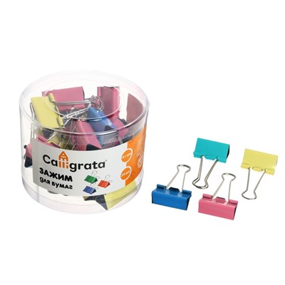 Набор зажимов для бумаг, цветные, 41 мм, 24 штук, 4 цвета, в пластиковой тубе, МИКС