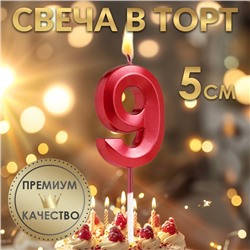 Свеча в торт на шпажке «‎Грань», цифра "9", 5 см, красная