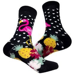 Дизайнерские носки "Розовый фламинго, цветы и ананасы"36-40