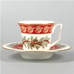 Чашка с блюдцем чайная 210 мл, ф "Юлия" рис "Рождественское чаепитие", костяной фарфор