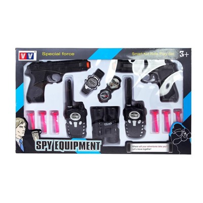 Игровой набор шпиона «Двойной агент»: 2 пистолета, 2 рации, часы, компас, бинокль, уценка