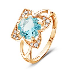 Золотое кольцо с голубым фианитом - 542