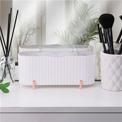 Органайзер для хранения, с крышкой, 3 секции, 21 × 8 × 9 см, цвет белый/розовое-золото