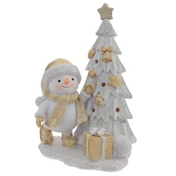 Фигурка декоративная "Снеговик и ёлка"   с подсветкой (2хLR44), L11,5 W9 H15 см