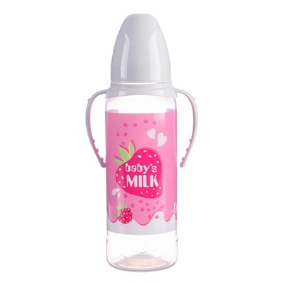 Бутылочка для кормления подарочная «Клубничное молоко», классическое горло, 250 мл., от 0 мес., с соской, с ручками