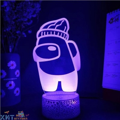 Детский ночник светильник, светодиодный с 3D эффектом AMONG US АМОНГ АС В шапочке RoHS4, RoHS4