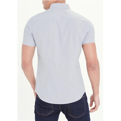 Short Sleeve Slim Fit Dot Print Oxford Shirt