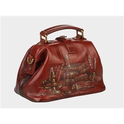 Коньячная кожаная сумка с росписью из натуральной кожи «W0013 Cognac Вдохновение»