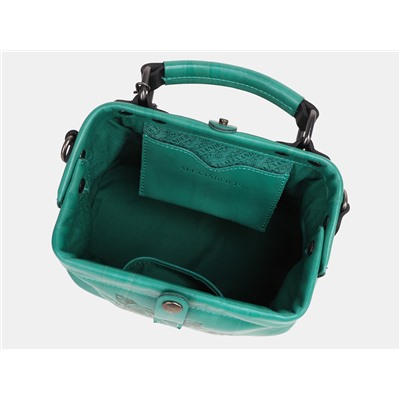 Зелёная кожаная сумка с росписью из натуральной кожи «W0013 Green Череп»