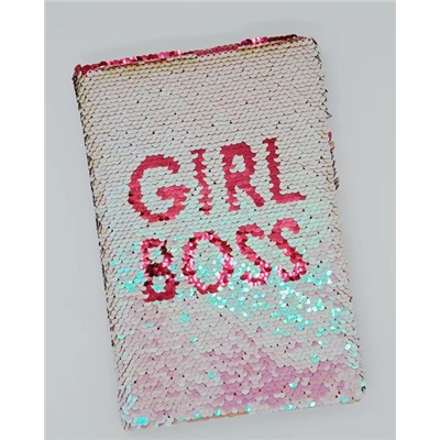 Блокнот с пайетками «Girl boss», pink, 21х14,5 см, плотность 70 гр.