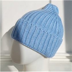Вязаная женская шапка бини, голубая, арт.47.0461