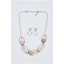 Faux Pearl Loop Necklace And Earrings Set