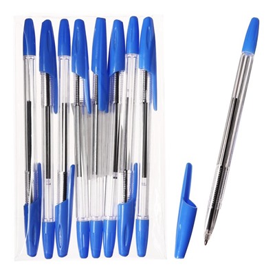 Набор ручек шариковых 8 штук LANCER Office Style 820, узел 1.0 мм, синие чернила на масляной основе, корпус голубой прозрачный